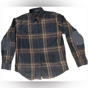 Lauren Ralph Lauren M Women’s Plaid Button Up Long Sleeve Elbow Patch Brown